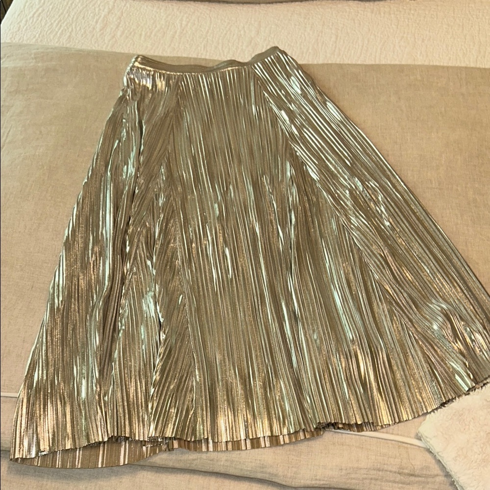 Anthropologie Metallic Gold Midi Skirt